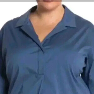 New LAFAYETTE 148 Long Sleeve Cotton Blend Tunic Blouse Riptide Blue Size P XS